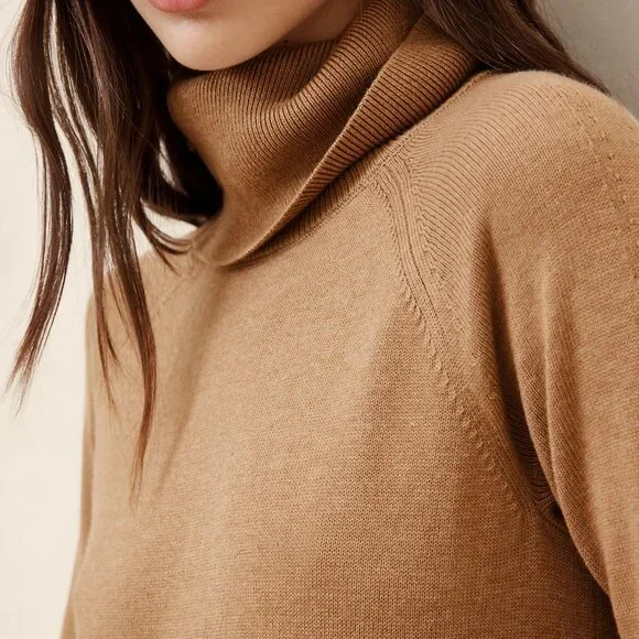 Banana Republic Camel Turtle-Neck Sweater Dress/NWT/S - Picture 3 of 15